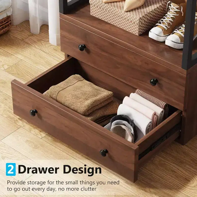 Organisateur de placard autonome Lantine, petit portant à vêtements avec tiroirs et étagères, portant à vêtements robuste pour couloir, entrée, chambre