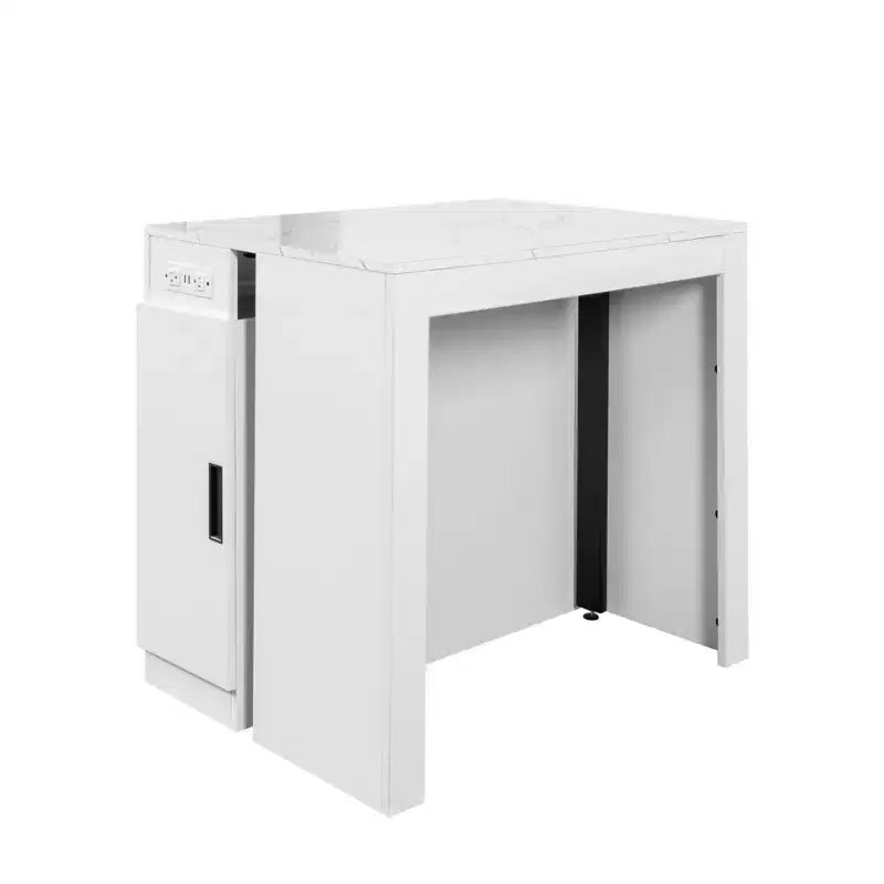 CLIHOME Table à manger extensible moderne multifonctionnelle avec prise, Table extensible peu encombrante avec rangement
