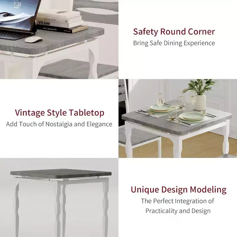 Ensemble de salle à manger 3 pièces pour petits espaces, table et 2 chaises à pieds en spirale, ensemble de table de cuisine compact pour appartements