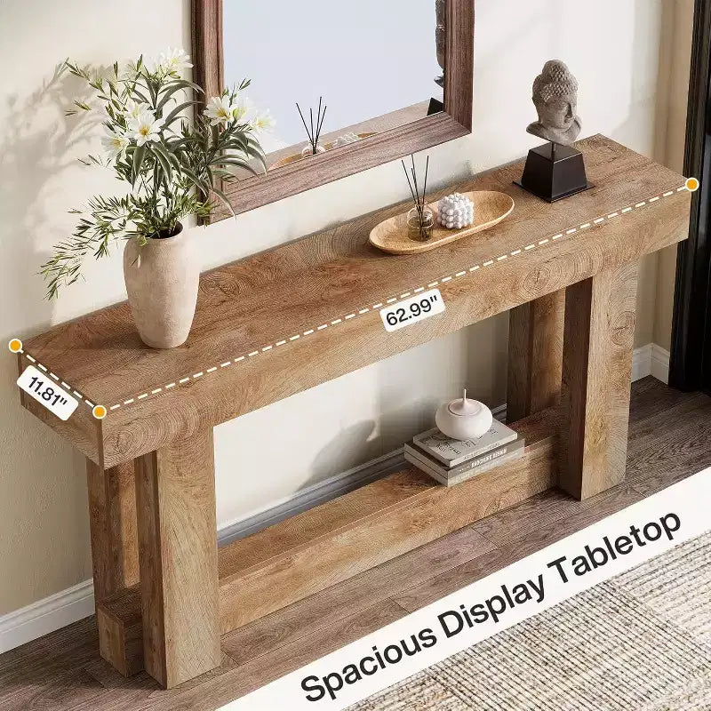 Console en bois de 62,99 po, table d'entrée de ferme étroite et longue à 2 niveaux