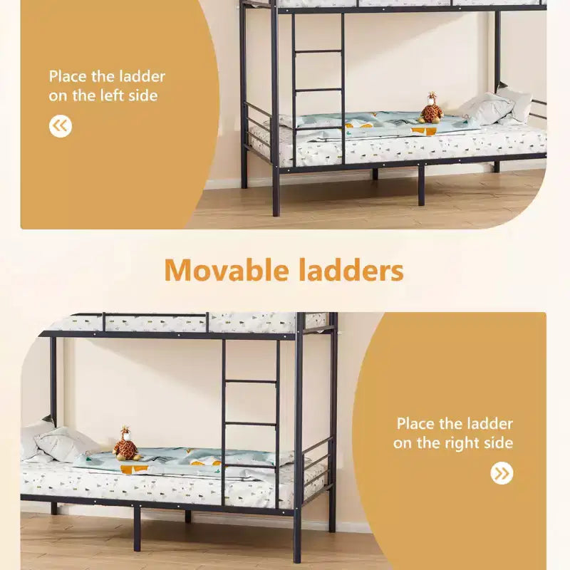 Lit Superposé Karl Home en Acier, Deux Places, avec Échelle, pour Chambre à Coucher, Dortoir, Enfants et Adultes