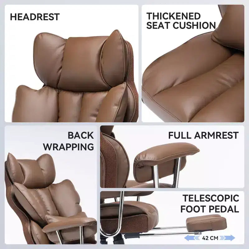 Efomao Chaise de Bureau Ergonomique 400 lbs, Grande Chaise d'Ordinateur en Cuir PU pour Personnes de Grande Taille, Fauteuil de Direction avec Repose-Pieds et Soutien Lombaire
