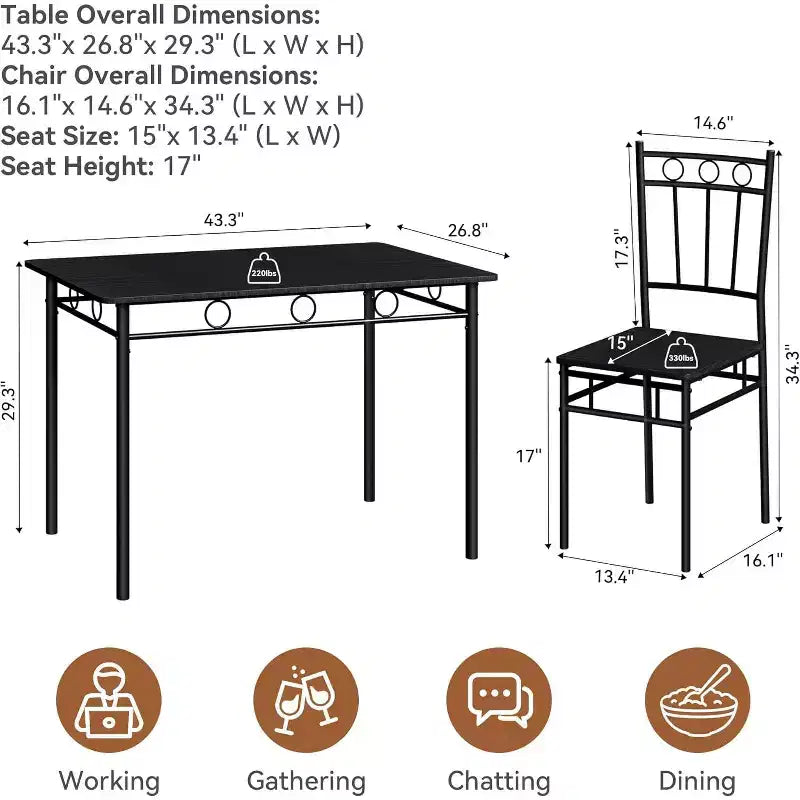 Ensemble de salle à manger rectangulaire Dyonery pour 4 personnes, table de cuisine 5 pièces et 4 chaises, ensemble de table de salle à manger, ensemble de table de cuisine compact pour petit espace