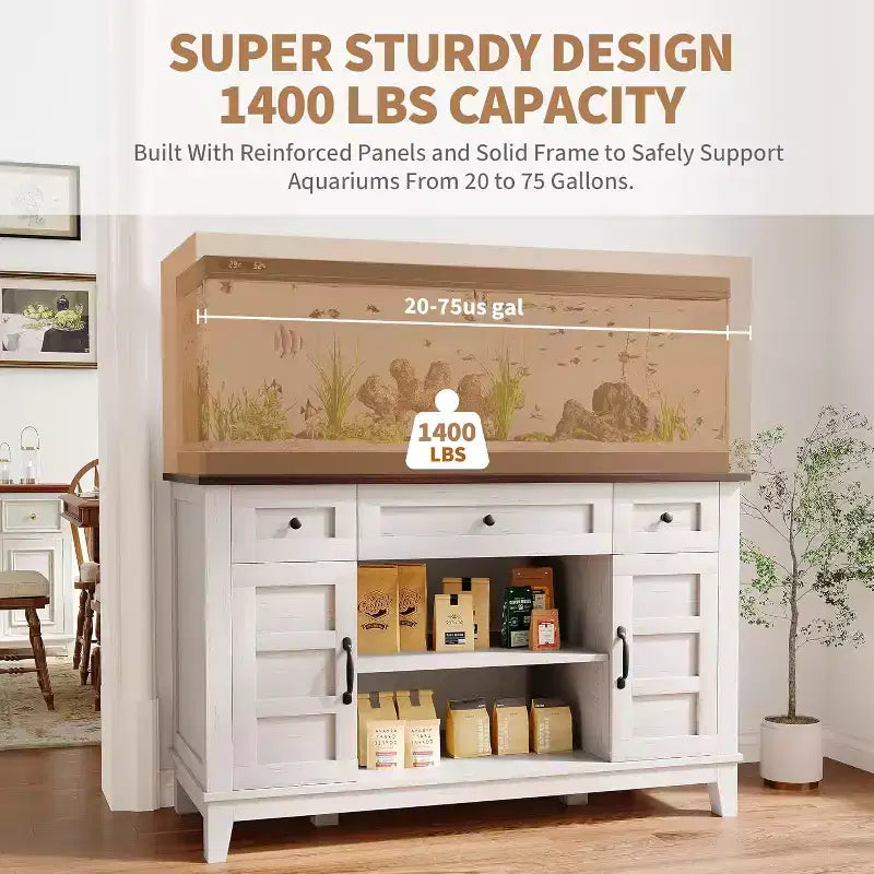 Meuble de support pour aquarium de 55-75 gallons de style ferme, support d'aquarium avec prise de courant, support d'aquarium robuste de 1400 livres avec support pour poissons/tortues/terrarium de reptiles
