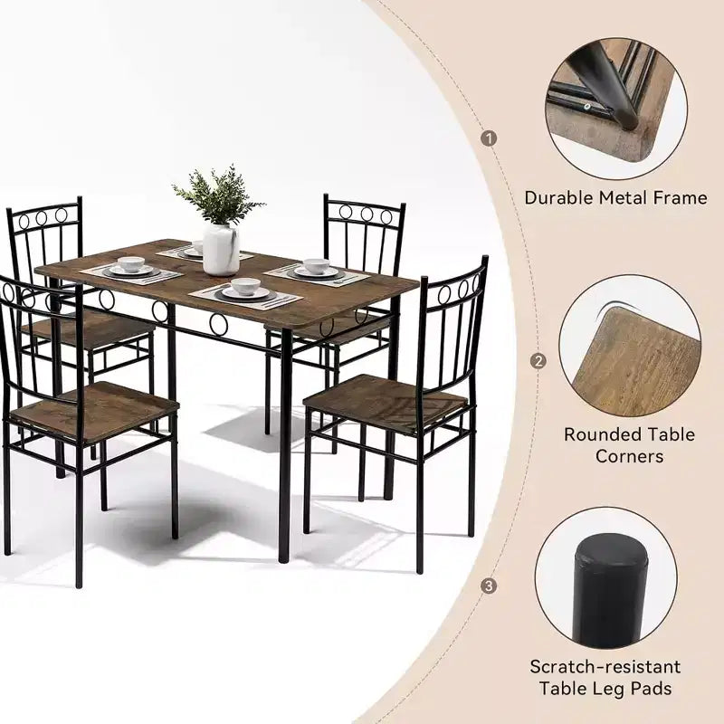 Ensemble de salle à manger rectangulaire Dyonery pour 4 personnes, table de cuisine 5 pièces et 4 chaises, ensemble de table de salle à manger, ensemble de table de cuisine compact pour petit espace