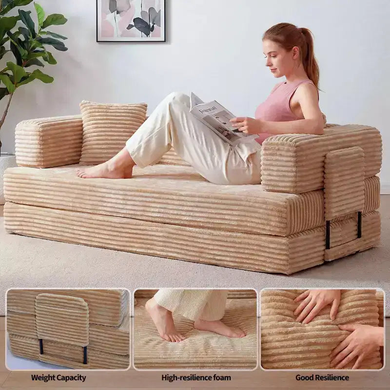 Canapé-lit convertible 5-en-1 de 80,7 po, velours côtelé, 544 kg, aucun assemblage requis