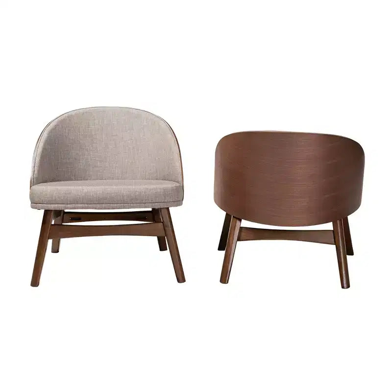 Ensemble de 2 chaises d'appoint Baxton Studio Lovella, en tissu gris et bois finition noyer, style moderne du milieu du siècle