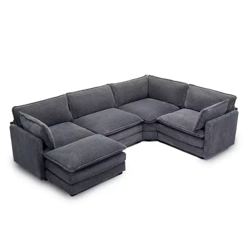 Canapé sectionnel modulaire moderne 5 places en velours côtelé, surdimensionné, 288 cm (L) x 201 cm (l), avec pouf, canapé en forme de U avec canapé d'angle, HYLEORY
