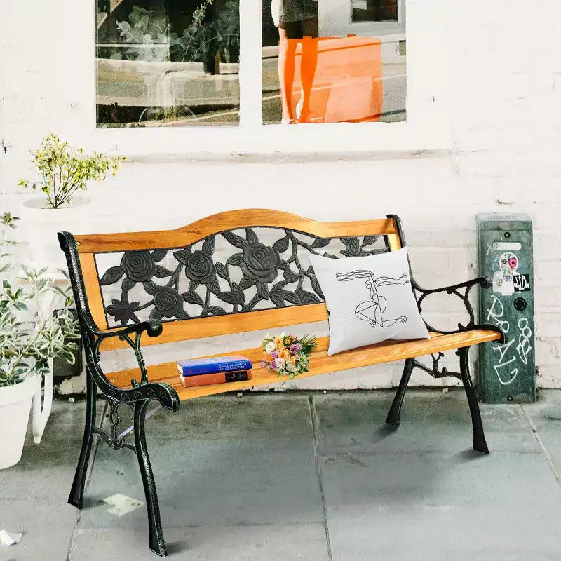 Banc de jardin en métal Costway pour patio, parc, porche, chaise de chemin, mobilier en fonte et bois dur