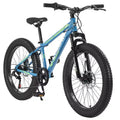 Vélo Okak 24 pouces Fat Tire avec suspension avant, VTT 7 vitesses avec frein à disque et cadre en acier à haute teneur en carbone, Vélo de randonnée pour les trajets quotidiens