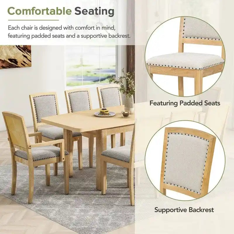 Ensemble de salle à manger extensible 9 pièces avec rallonge amovible de 61 cm, 6 chaises de salle à manger sans accoudoirs rembourrées et 2 fauteuils rembourrés
