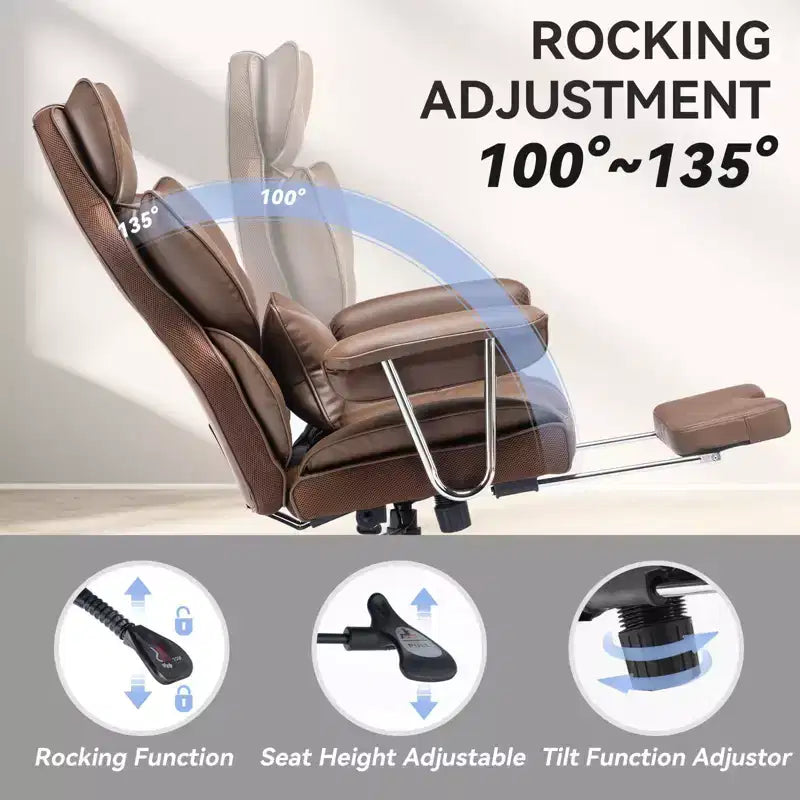 Efomao Chaise de Bureau Ergonomique 400 lbs, Grande Chaise d'Ordinateur en Cuir PU pour Personnes de Grande Taille, Fauteuil de Direction avec Repose-Pieds et Soutien Lombaire