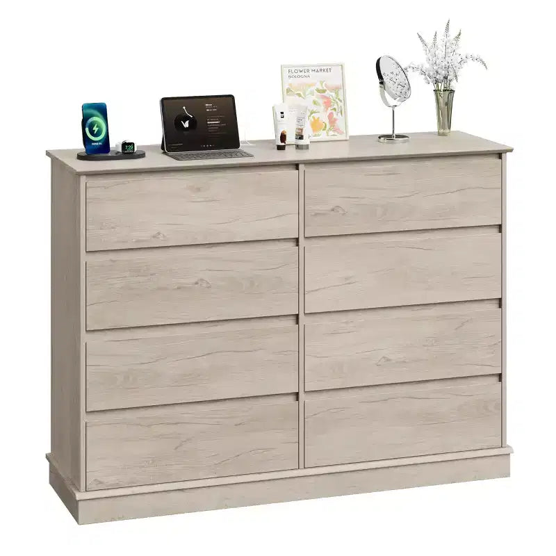 Commode moderne de chambre à 8 tiroirs, unité de rangement en bois pour placard, large commode