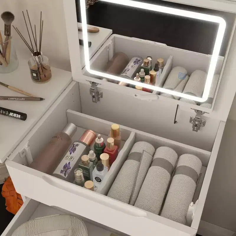 Famapy Coiffeuse de rangement blanche pliable - Table de maquillage compacte avec organisation