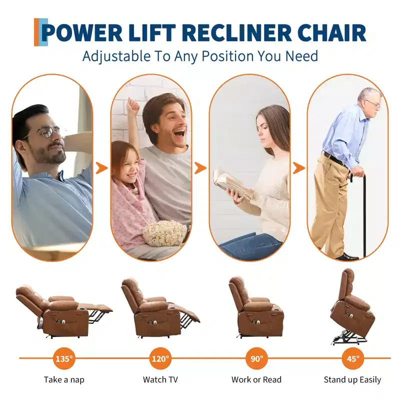 Fauteuil inclinable releveur avec massage et chauffage, fauteuils inclinables électriques surdimensionnés, siège de cinéma maison avec 2 porte-gobelets latéraux, fauteuil simple inclinable à bascule