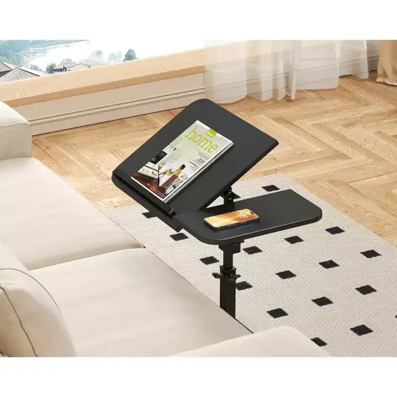 1 Table d'appoint en C, Table de lit à roulettes réglable en hauteur, Table de canapé multi-usage et Bureau d'ordinateur portable pour petits espaces