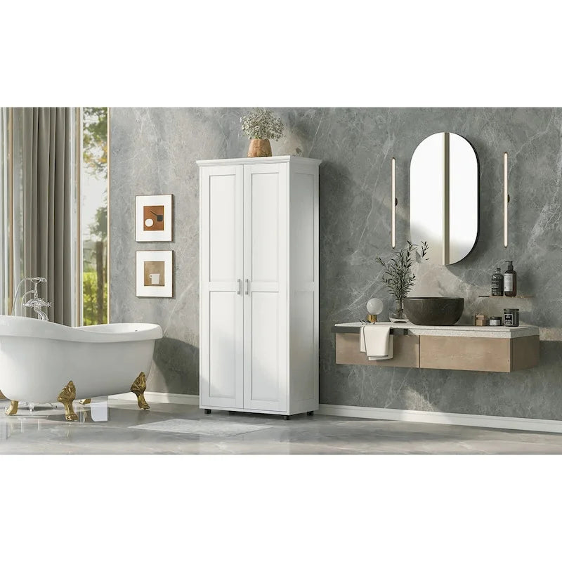 Meuble de rangement pour salle de bain à deux portes, étagère réglable, panneau MDF