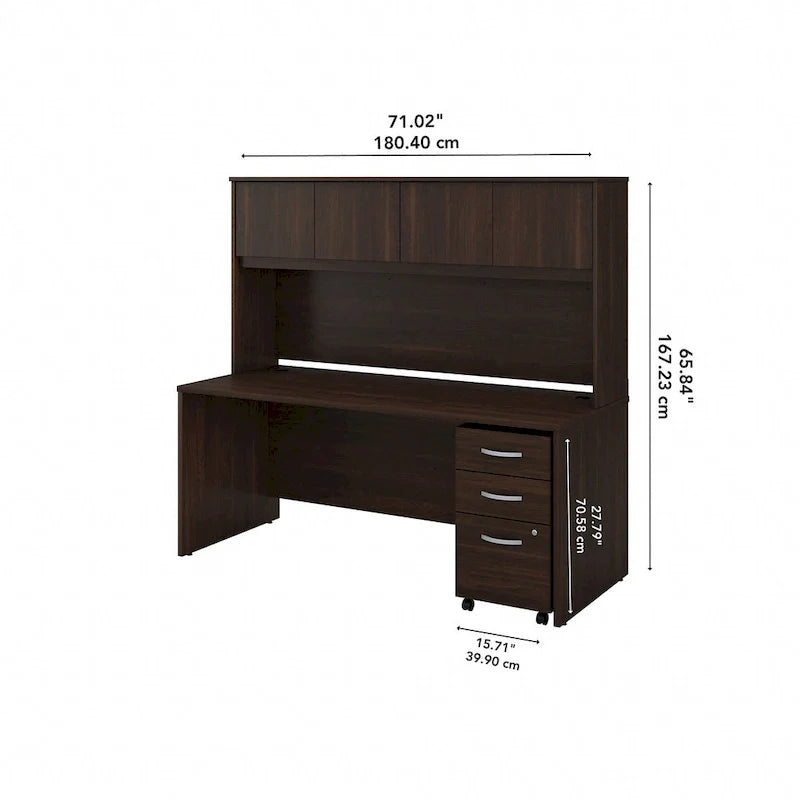 Bureau de 72 po avec huche et caisson mobile à 3 tiroirs