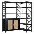 Étagère d'angle – Bibliothèque d'angle à 6 niveaux avec rangement, étagère en forme de L style ferme avec placard, bibliothèque industrielle moderne pour bureau à domicile
