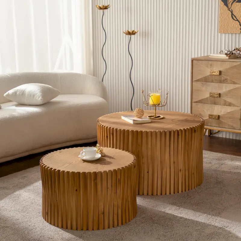 Tables basses cylindriques gigognes avec motif en relief texturé vertical (lot de 2)