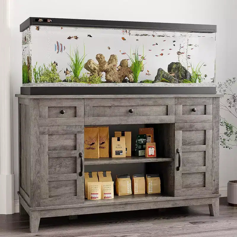 Meuble de support pour aquarium de 55-75 gallons de style ferme, support d'aquarium avec prise de courant, support d'aquarium robuste de 1400 livres avec support pour poissons/tortues/terrarium de reptiles