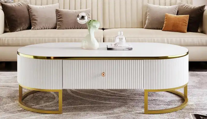 Table basse ovale en bois composite de 47,2 po avec tiroirs de rangement