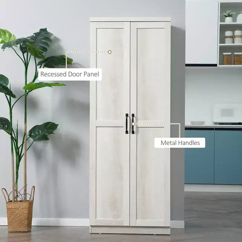 Garde-manger de cuisine 2 portes de 160 cm, meuble de rangement autoportant avec 5 étagères et 2 étagères réglables pour salle à manger