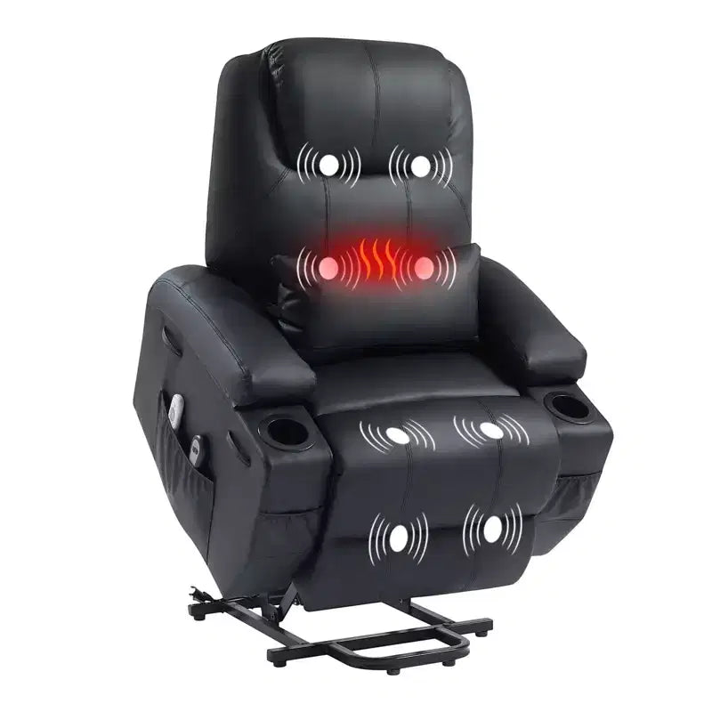 Fauteuil inclinable électrique avec assistance au levage Bestier 34,6 po avec massage et chaleur, fauteuil inclinable en similicuir avec poches latérales et porte-gobelets