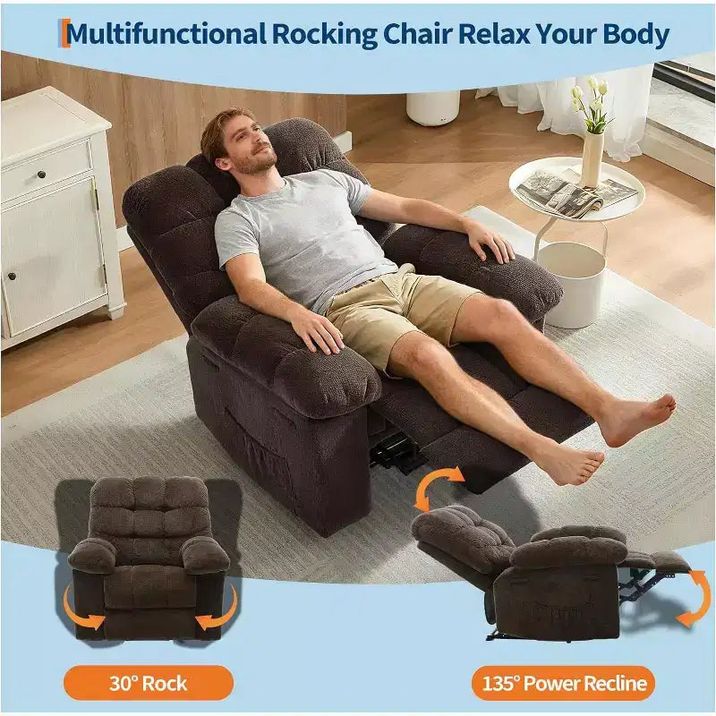 Fauteuil inclinable manuel, fauteuil inclinable ergonomique en tissu respirant avec poches latérales, canapé individuel, adapté au salon et à la chambre à coucher