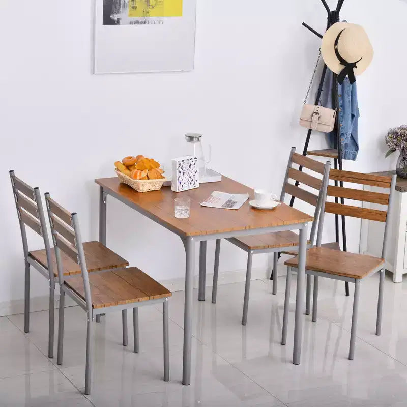HOMCOM Ensemble table de salle à manger/cuisine de style moderne 5 pièces, 1 table et 4 chaises avec pieds en métal, convient pour l'extérieur