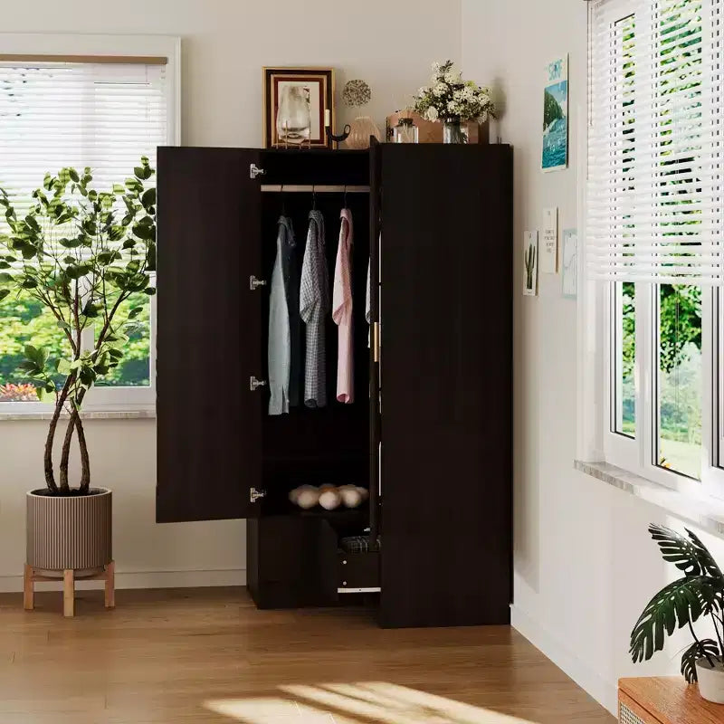 Hitow Armoire Minimaliste, Armoire d'Angle, Modèles à Double Porte et Tiroirs