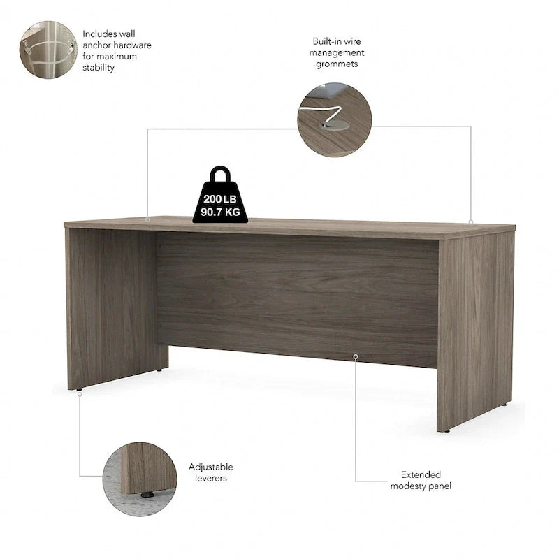 Bureau de 72 po avec huche et caisson mobile à 3 tiroirs