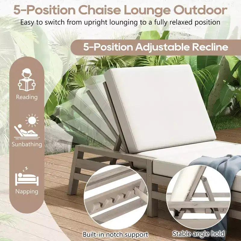 Chaise longue d'extérieur Merax en acacia 5 positions avec coussins épais