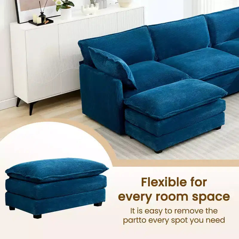 Canapé sectionnel modulaire moderne 5 places en velours côtelé, surdimensionné, 288 cm (L) x 201 cm (l), avec pouf, canapé en forme de U avec canapé d'angle, HYLEORY