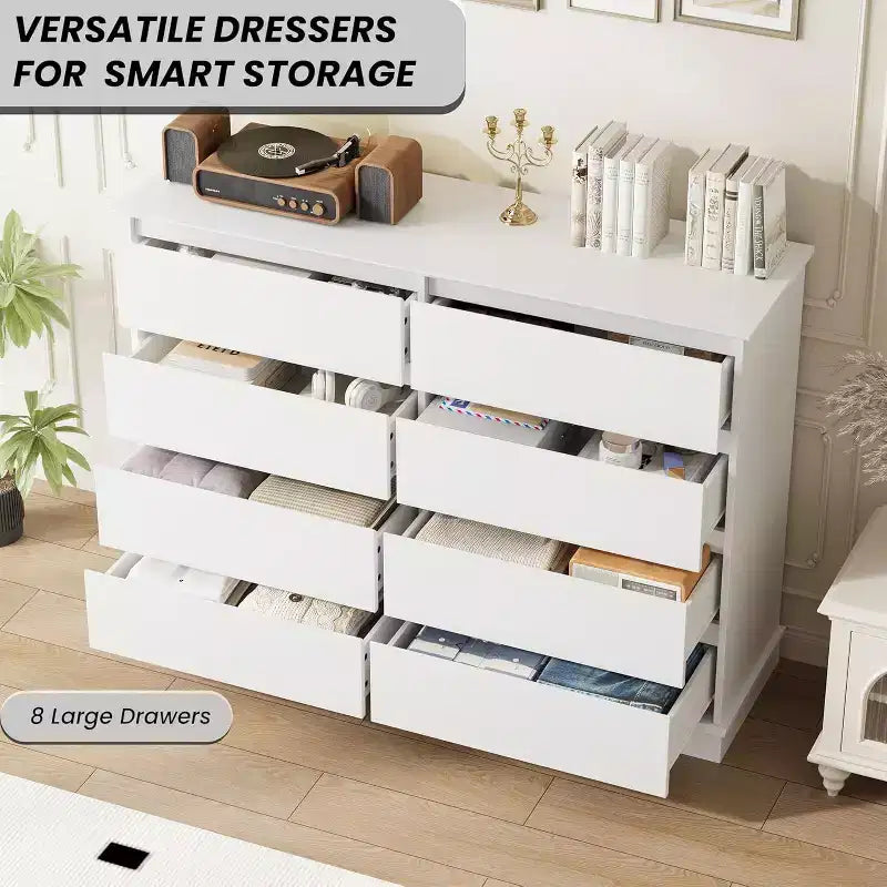 Commode de rangement à 8 tiroirs, coffre à tiroirs profonds, large meuble de rangement pour salon, couloir, chambre d'enfant