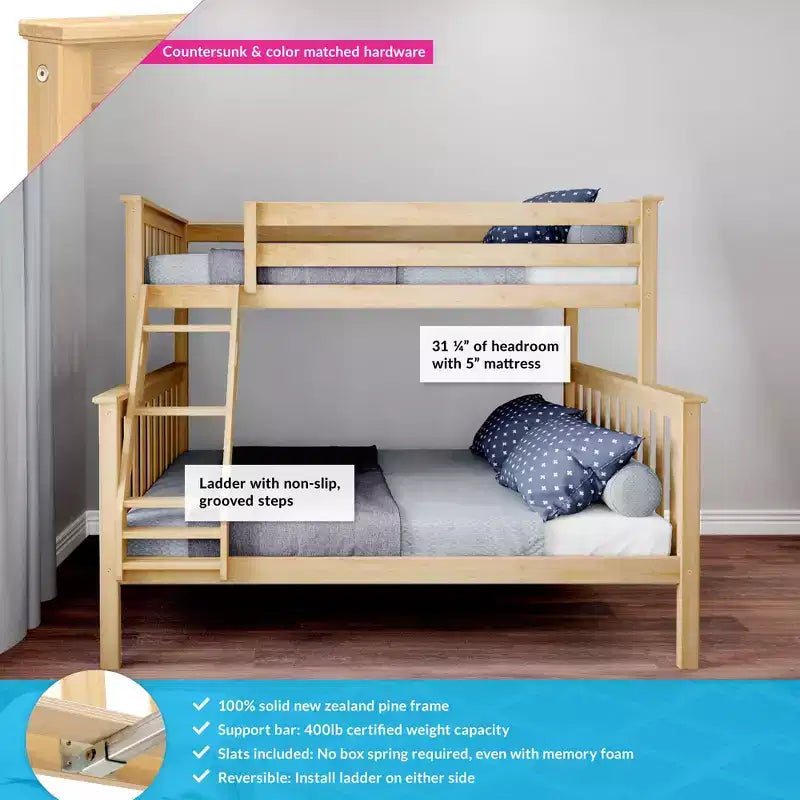 Max & Lily Lit superposé double sur toute la taille, Lits superposés en bois massif avec échelle pour enfants