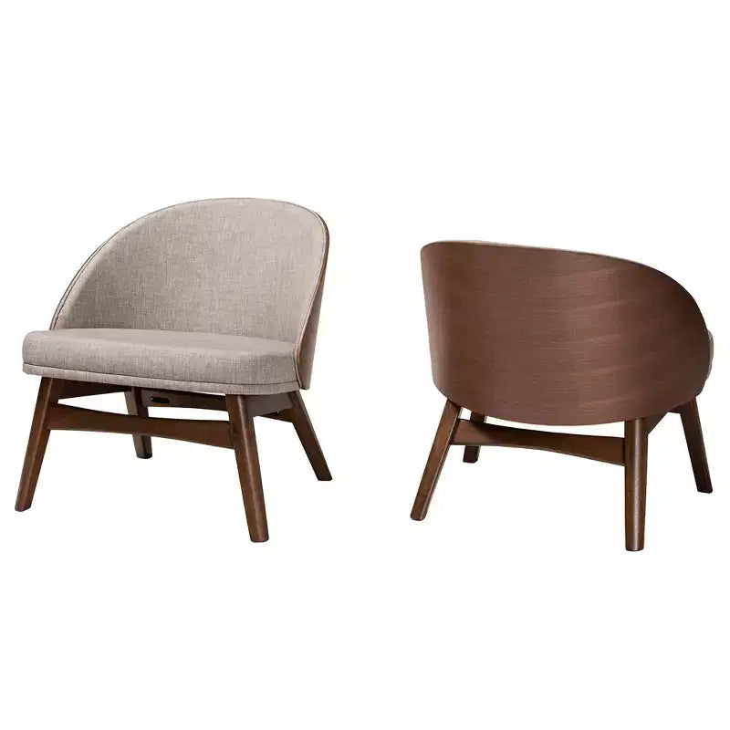 Ensemble de 2 chaises d'appoint Baxton Studio Lovella, en tissu gris et bois finition noyer, style moderne du milieu du siècle