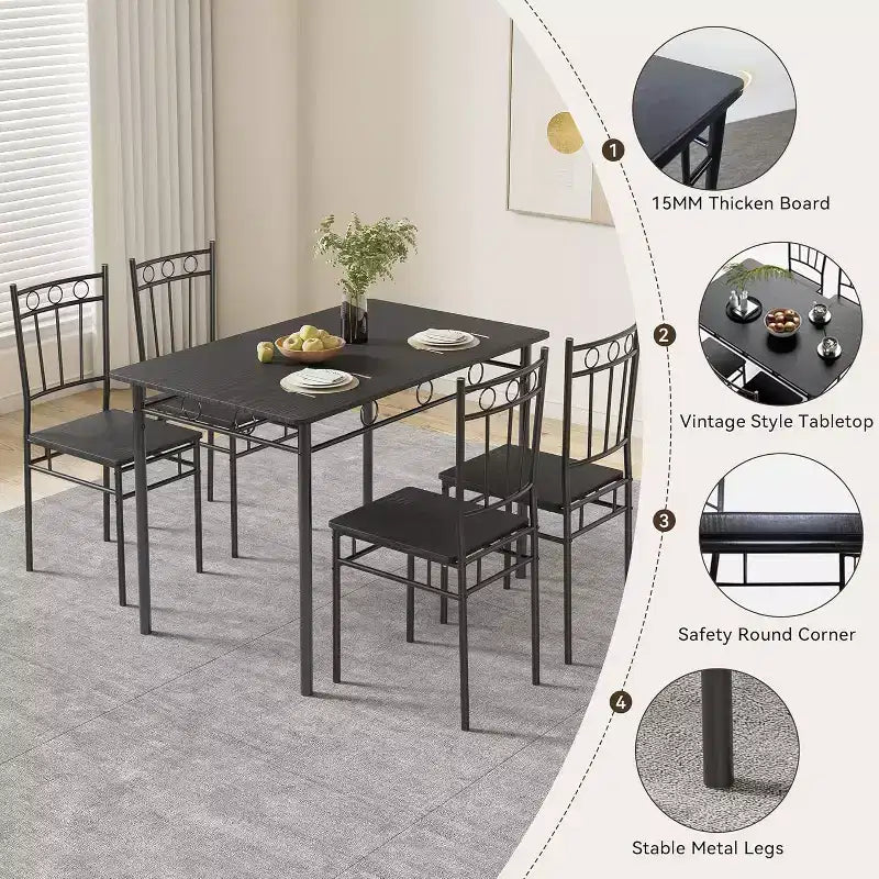 Ensemble de salle à manger rectangulaire Dyonery pour 4 personnes, table de cuisine 5 pièces et 4 chaises, ensemble de table de salle à manger, ensemble de table de cuisine compact pour petit espace