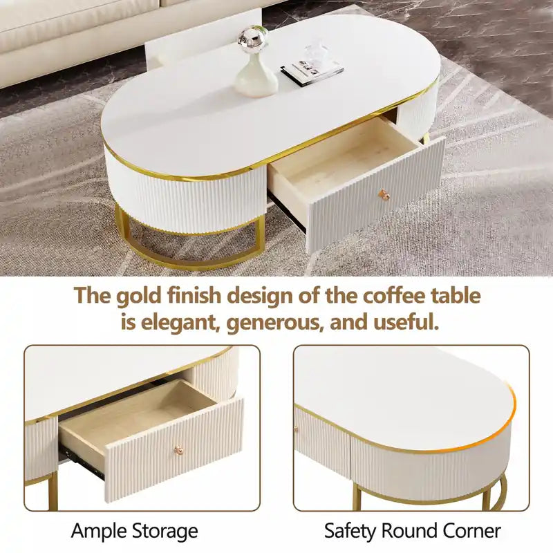 Table basse ovale en bois composite de 47,2 po avec tiroirs de rangement