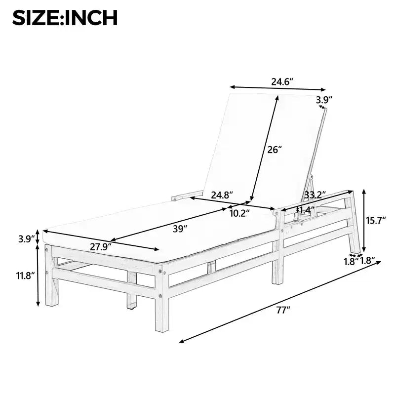 Chaise longue d'extérieur Merax en acacia 5 positions avec coussins épais