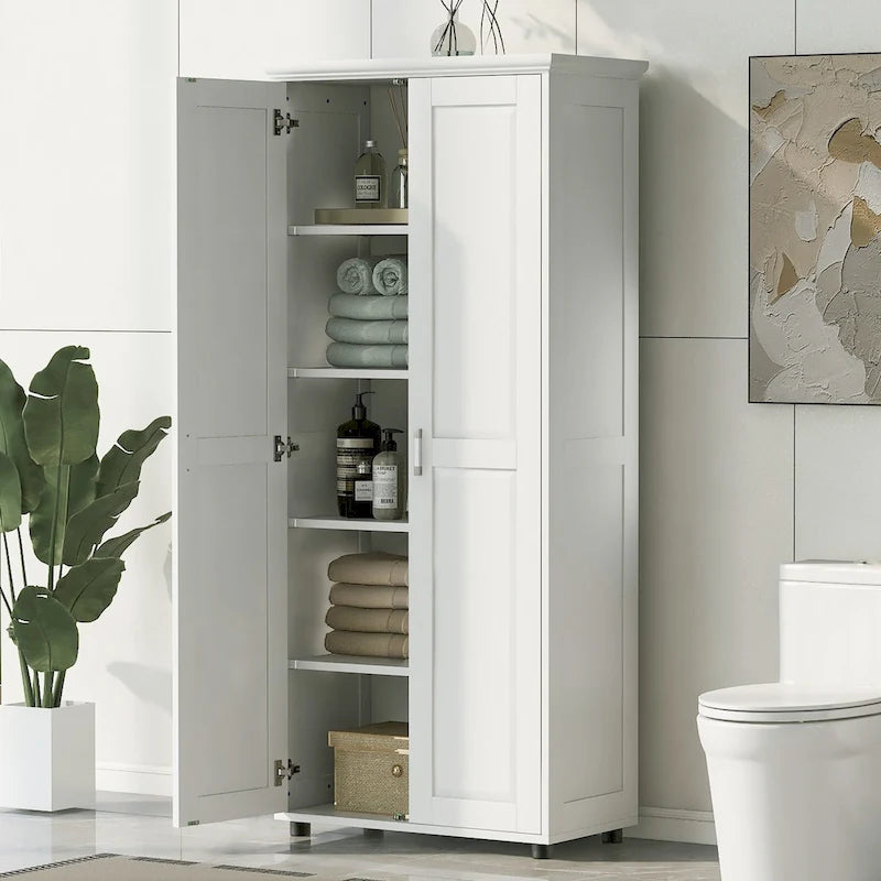Meuble de rangement pour salle de bain à deux portes, étagère réglable, panneau MDF