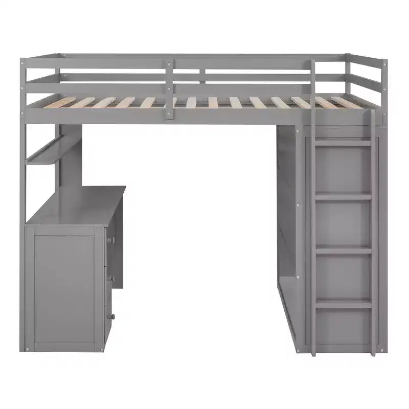 Lit mezzanine CLIHOME grand format avec 3 tiroirs de rangement, bureau et armoire