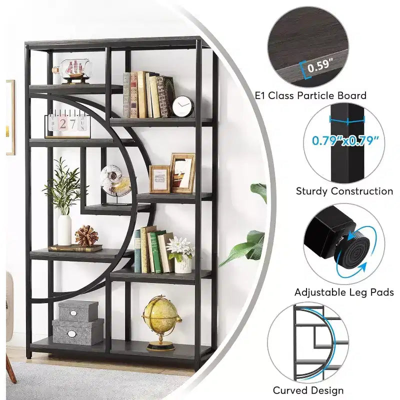 Étagère à livres Lantine à 5 niveaux avec 9 compartiments de rangement ouverts