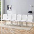 Ensemble de 6 chaises de salle à manger de luxe simples en PU haute résilience avec pieds en métal argenté, chaises d'appoint sans accoudoirs pour cuisine