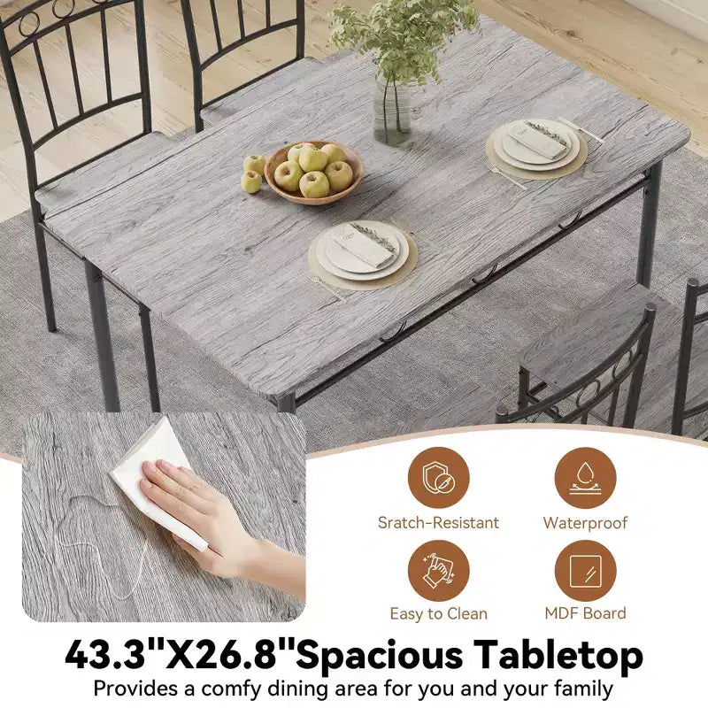 Ensemble de salle à manger rectangulaire Dyonery pour 4 personnes, table de cuisine 5 pièces et 4 chaises, ensemble de table de salle à manger, ensemble de table de cuisine compact pour petit espace
