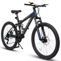 VTT Okak 24 pouces en acier au carbone avec suspension intégrale, vélo homme avec leviers de vitesses 21 vitesses et freins à disque, vélo pour enfants et adultes