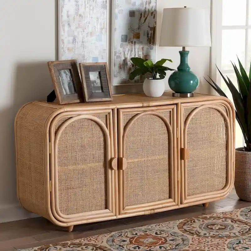 Meuble de rangement 3 portes en rotin naturel Bohème Evania