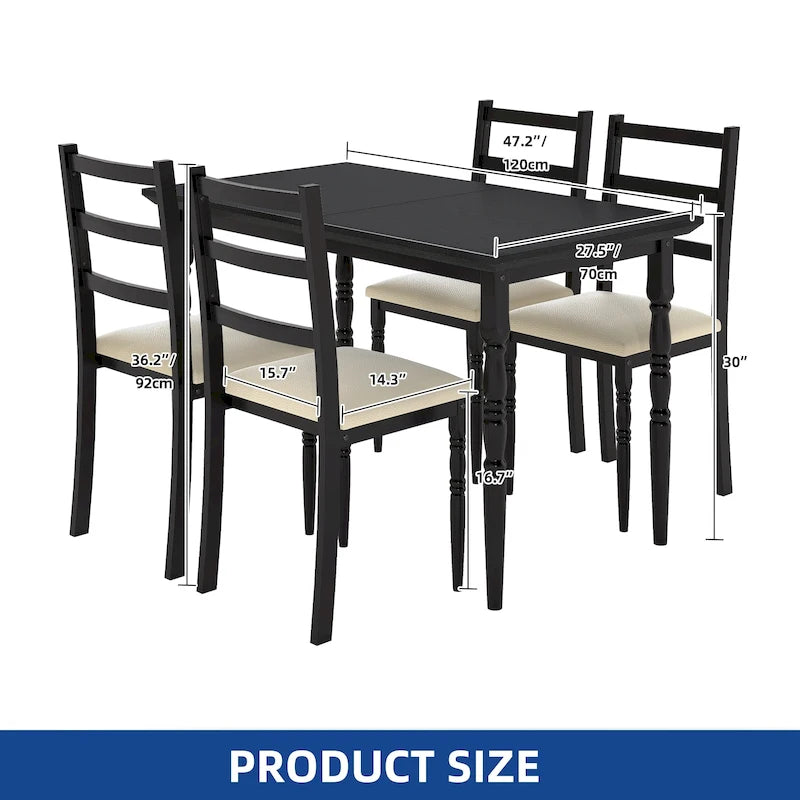 Ensemble de salle à manger de ferme Moasis avec 4 chaises, table à manger rectangulaire, style colonne romaine pour la cuisine