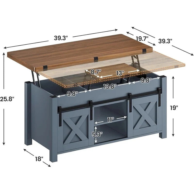 Table basse relevable 2 portes coulissantes style grange Table à manger avec rangement