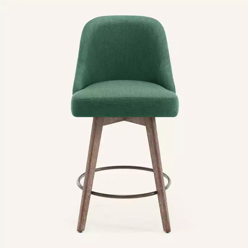 Lot de 4 tabourets de bar pivotants à hauteur de comptoir Bekrvio 26 po avec dossiers et pieds en bois, tabourets de bar rembourrés en tissu lin/similicuir pour îlot de cuisine